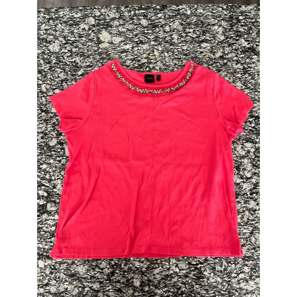 Rafaella Pink Embellished Neckline Short Sleeve Ribbed Top XXL
